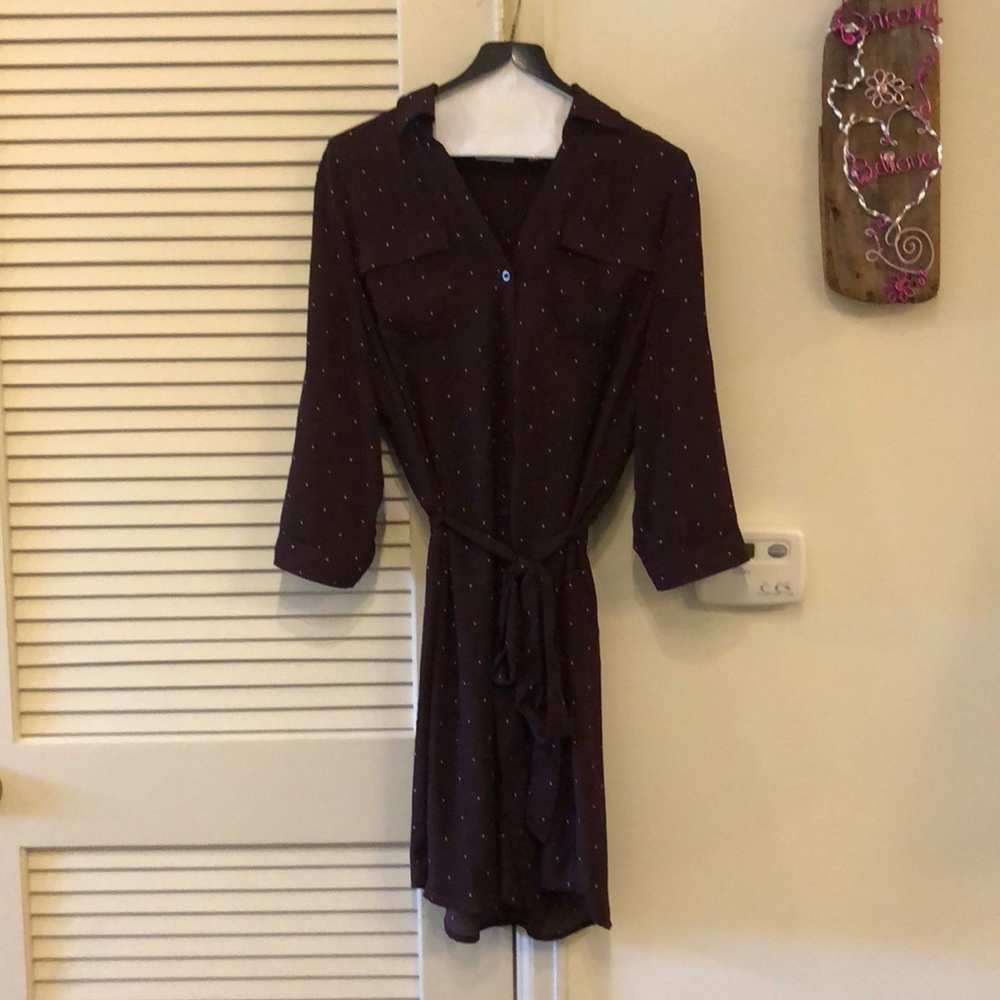 New York & Co dress, size L, maroon w/white dots
